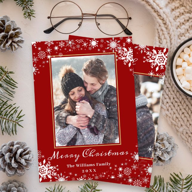 Tarjeta Festiva Winter Wonderland Red Gold Merry Christmas 2 Photo (Subido por el creador)
