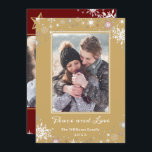 Tarjeta Festiva Winter Wonderland Red Gold Peace and Love 2 Photo<br><div class="desc">Tarjeta de vacaciones de invierno Red Gold Peace and Love 2 Photo Wonderland</div>