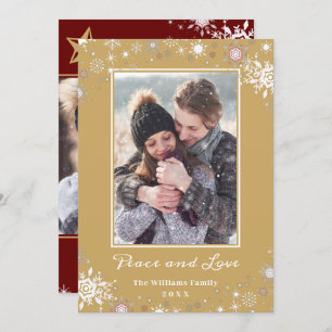 Tarjeta Festiva Winter Wonderland Red Gold Peace and Love 2 Photo