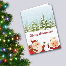 Tarjeta Festiva Winter Wonderland Santa y Santa Claus