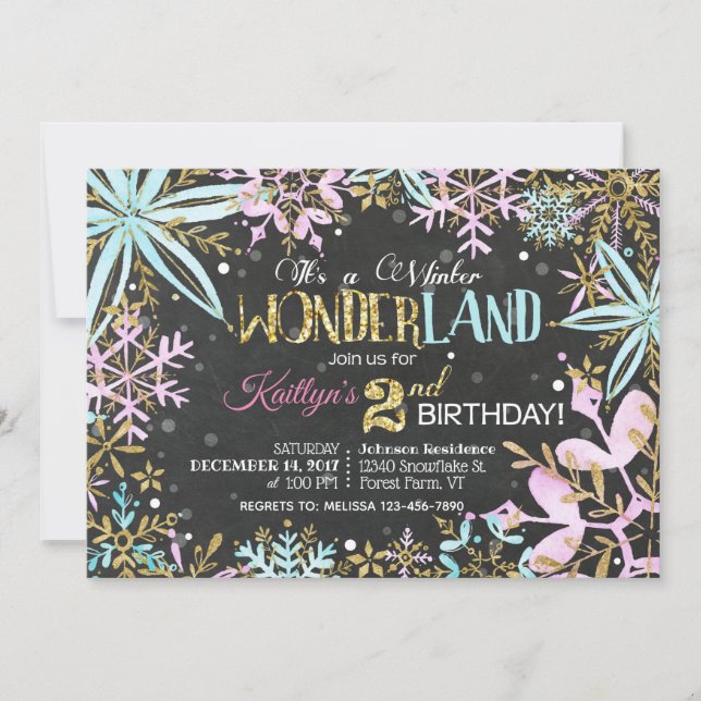 Tarjeta Festiva Winter Wonderland Snowflakes Sparkle Cumpleaños (Anverso)