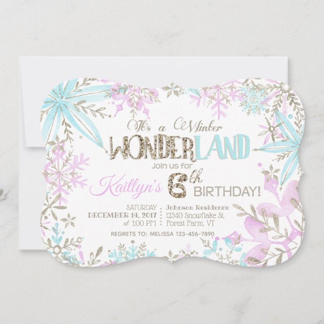 Tarjeta Festiva Winter Wonderland Snowflakes Sparkle Cumpleaños (Anverso)