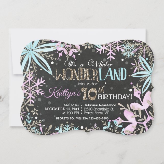 Tarjeta Festiva Winter Wonderland Snowflakes Sparkle Cumpleaños (Anverso)