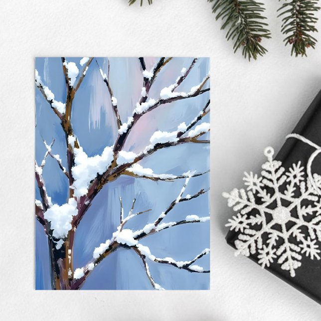 Tarjeta Festiva Winter Wonderland Snowy Tree Branches Painted (Subido por el creador)