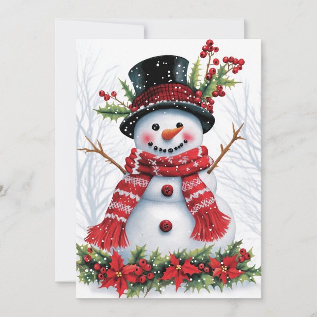 Tarjeta Festiva Winter Woodland Friends | Hombre de nieve festivo (Anverso)