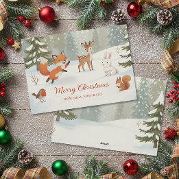 Tarjeta Festiva Winter Woodland Merry Christmas Forest Animals