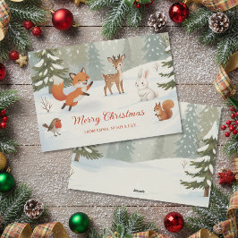 Tarjeta Festiva Winter Woodland Merry Christmas Forest Animals