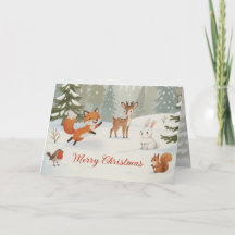 Winter Woodland Merry Christmas Forest Animals