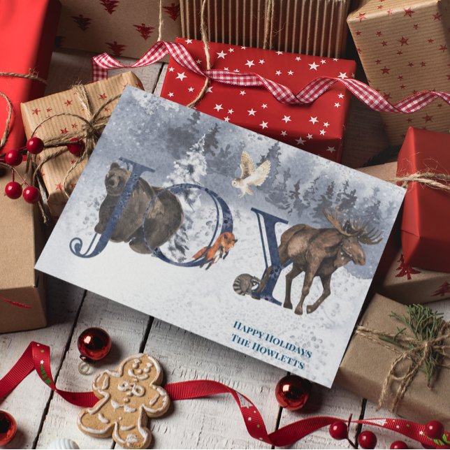 Tarjeta Festiva Winter Woodland Wonderland JOY Snow (Subido por el creador)