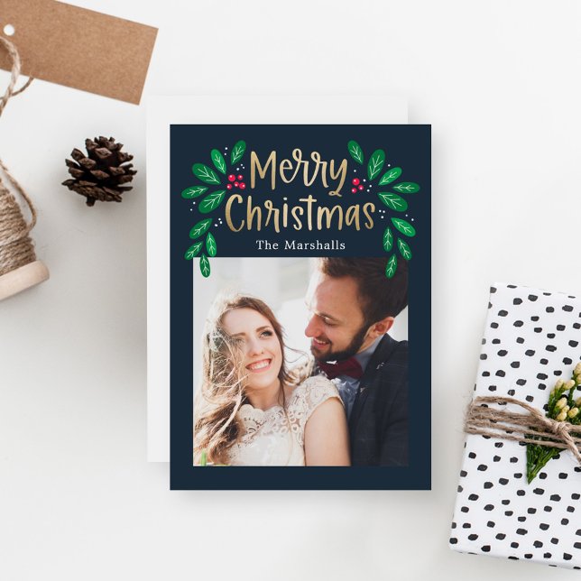 Tarjeta Festiva Winterberries Editable Color Christmas Photo Card (Subido por el creador)
