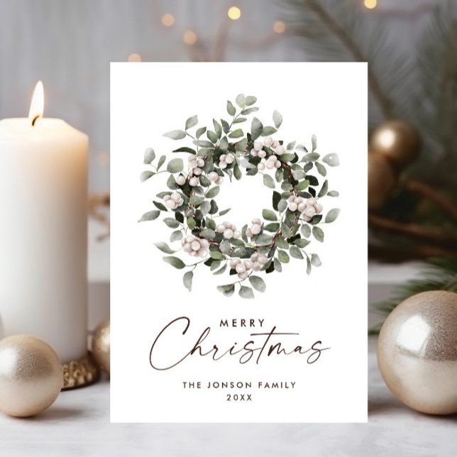 Tarjeta Festiva Winterberry Bohemian Neutral Navidades Wreath (Subido por el creador)