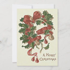 Tarjeta Festiva Winterberry rojo de la cinta de Wishbone del acebo