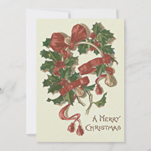 Tarjeta Festiva Winterberry rojo de la cinta de Wishbone del acebo