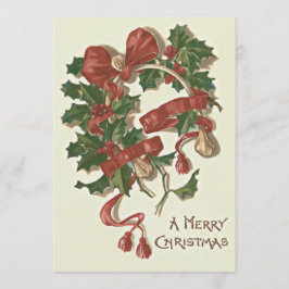 Tarjeta Festiva Winterberry rojo de la cinta de Wishbone del acebo