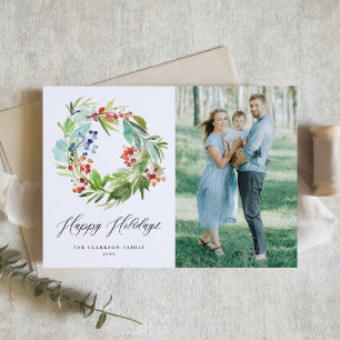 Tarjeta Festiva Winterberry y Juniper Wreath Photo