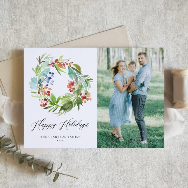 Tarjeta Festiva Winterberry y Juniper Wreath Photo (Subido por el creador)