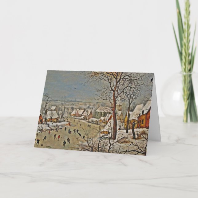Tarjeta Festiva Winterscape en una charca con los pájaros (Anverso)