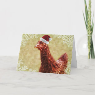 Tarjeta Festiva Wintery Snowflake Santa Hat Chicken