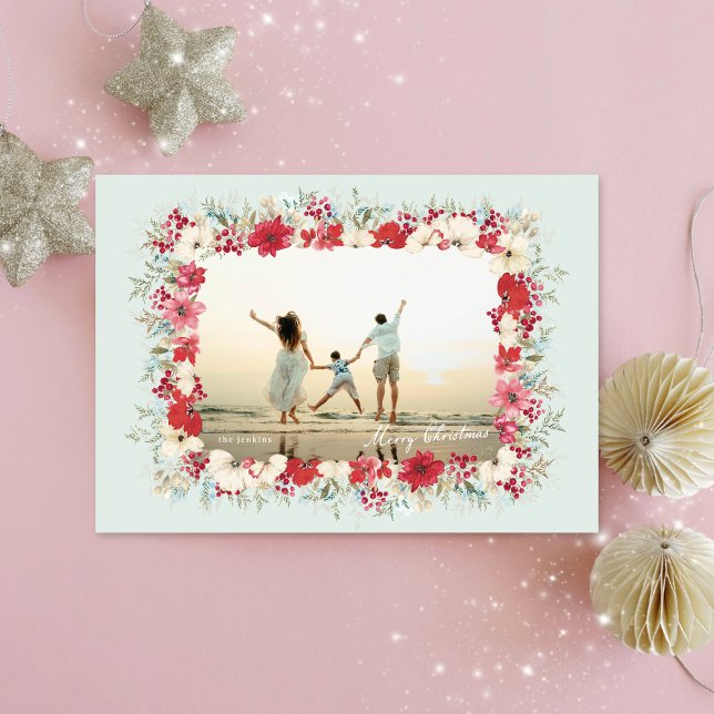 Tarjeta Festiva wintry poinsettia christmas botanical photo frame (Subido por el creador)