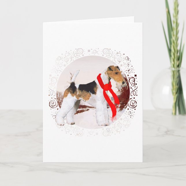Tarjeta Festiva Wire Fox Terrier Invierno (Anverso)