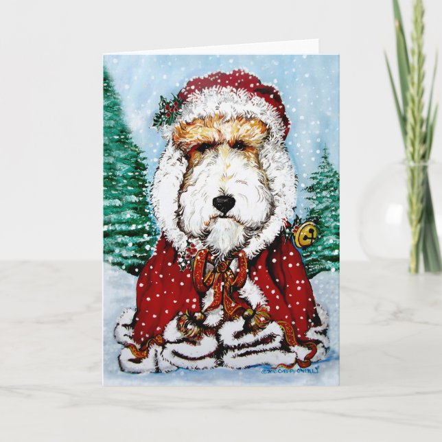 Tarjeta Festiva Wire Fox Terrier Santa (Anverso)