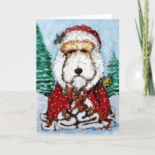 Tarjeta Festiva Wire Fox Terrier Santa