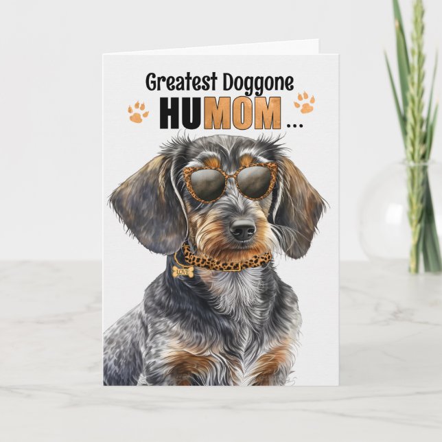 Tarjeta Festiva Wirehair Dachshund Perro Gran Día de la Madre HuMO (Anverso)