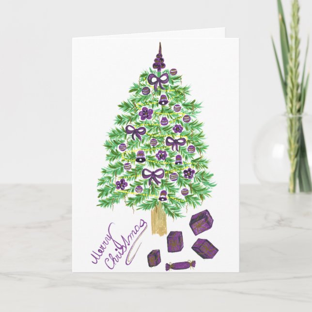 Tarjeta Festiva Wishing Happy Holiday Decorative Christmas Tree (Anverso)