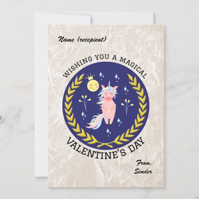 Tarjeta Festiva Wishing you magical Valentine's Day - Cute Unicorn (Anverso)