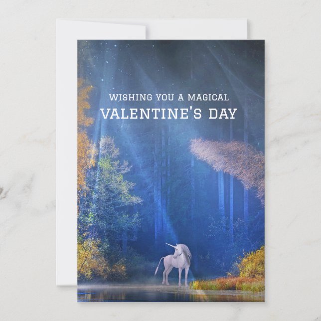 Tarjeta Festiva Wishing you magical Valentine's Day Unicorn scene (Anverso)