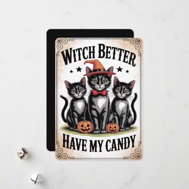 Tarjeta Festiva "Witch Better Have My Candy" Black Cat Halloween (Anverso/Reverso In Situ)