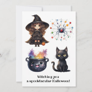 Tarjeta Festiva Witch Black Cat Cauldron Witchcraft Halloween Name