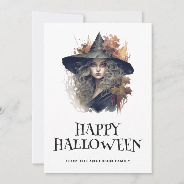 Tarjeta Festiva Witch Happy Halloween (Anverso)
