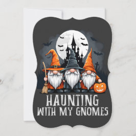 Tarjeta Festiva Witchcore Halloween Gnome Trio Haunted Castle