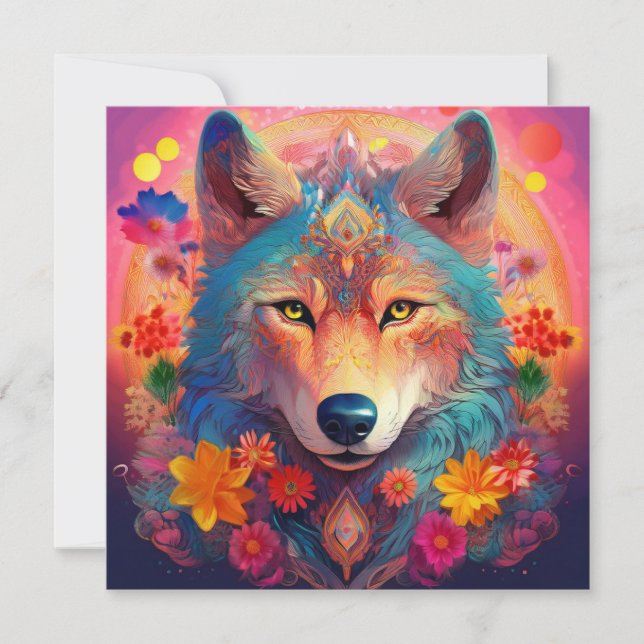 Tarjeta Festiva Wolf Flower de AI (Anverso)