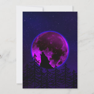 TARJETA FESTIVA WOLF HOWLING MOON MAGENTA