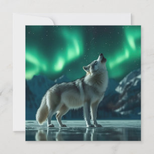 Tarjeta Festiva Wolf Howling Under the Northern Lights