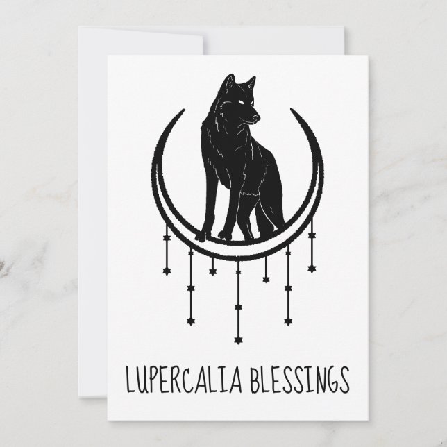 Tarjeta Festiva Wolf Moon & Stars Black Lupercalia Valentines (Anverso)