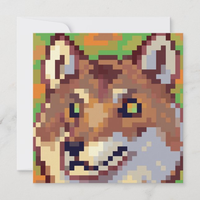Tarjeta Festiva Wolf pixelart, Pixel Art  (Anverso)