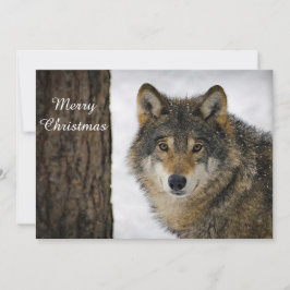 Tarjeta Festiva Wolf Snow Tree Photo Christmas Flat