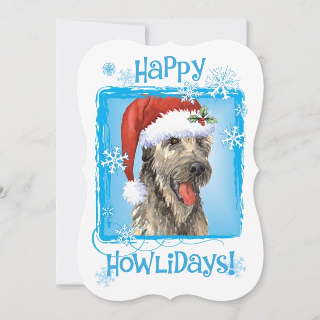 Tarjeta Festiva Wolfhound irlandés feliz de Howlidays (Anverso)