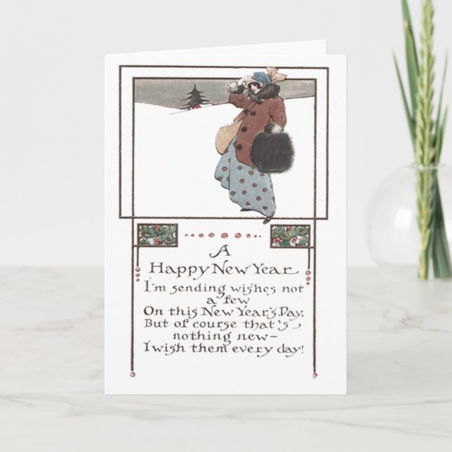 Tarjeta Festiva Woman Snow Holly (Anverso)