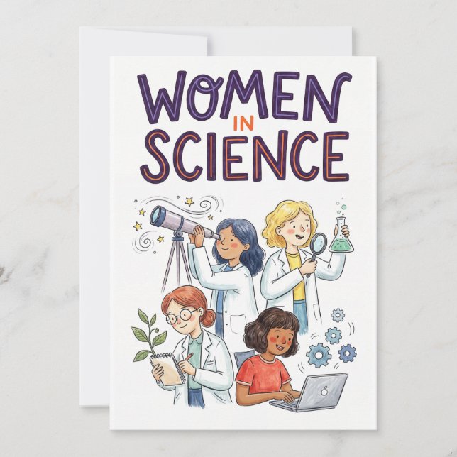 Tarjeta Festiva Women in Science – Inspiring STEM Illustration (Anverso)