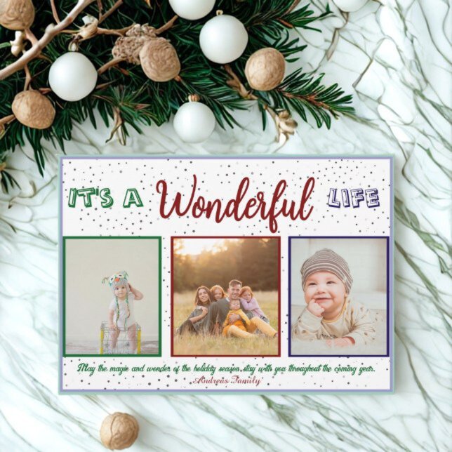 Tarjeta Festiva Wonderful Life 3 Photo Christmas Holiday Card (Subido por el creador)