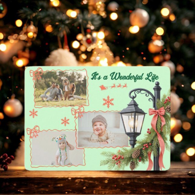 Tarjeta Festiva Wonderful Life Three Photo Green Christmas  (Subido por el creador)
