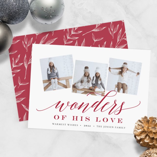 Tarjeta Festiva Wonders of His Love | Holiday Photo Collage Card (Subido por el creador)