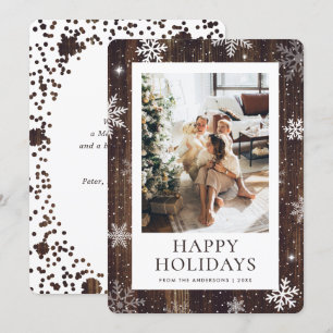 Tarjeta Festiva Wood Happy Holidays Snowflake Snow Foto