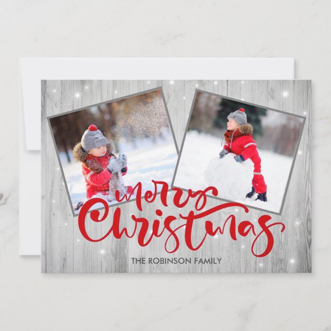 Tarjeta Festiva Wood Script Merry Christmas 2 Photo (Anverso)