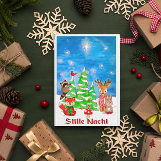 Tarjeta Festiva Woodland Animals Christmas Tree Stille Nacht