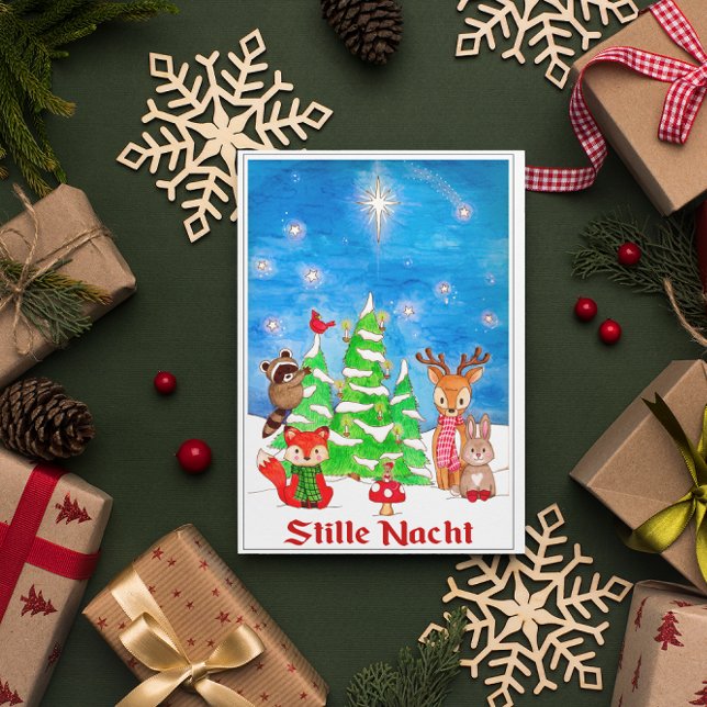 Tarjeta Festiva Woodland Animals Christmas Tree Stille Nacht (Subido por el creador)
